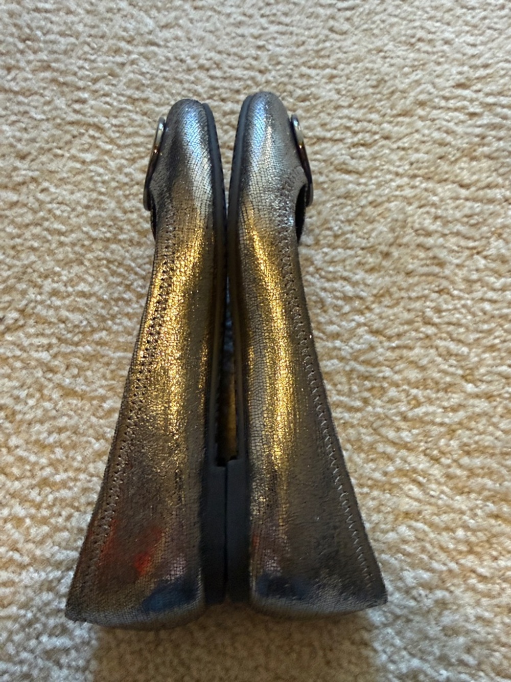Tory Burch Silver Metallic Logo Ballet Flats 7.5 - Picture 3 of 5